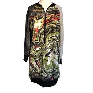 Poetic Justice marble print french terry long sleeve 1/4 zip dress XL